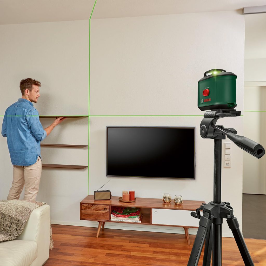 Bosch Home and Garden nivel láser de líneas cruzadas UniversalLevel 360 con trípode prémium + pinza universal MM 3(líneas en vertical horizontal,incl. 360° para alineación por toda estancia)