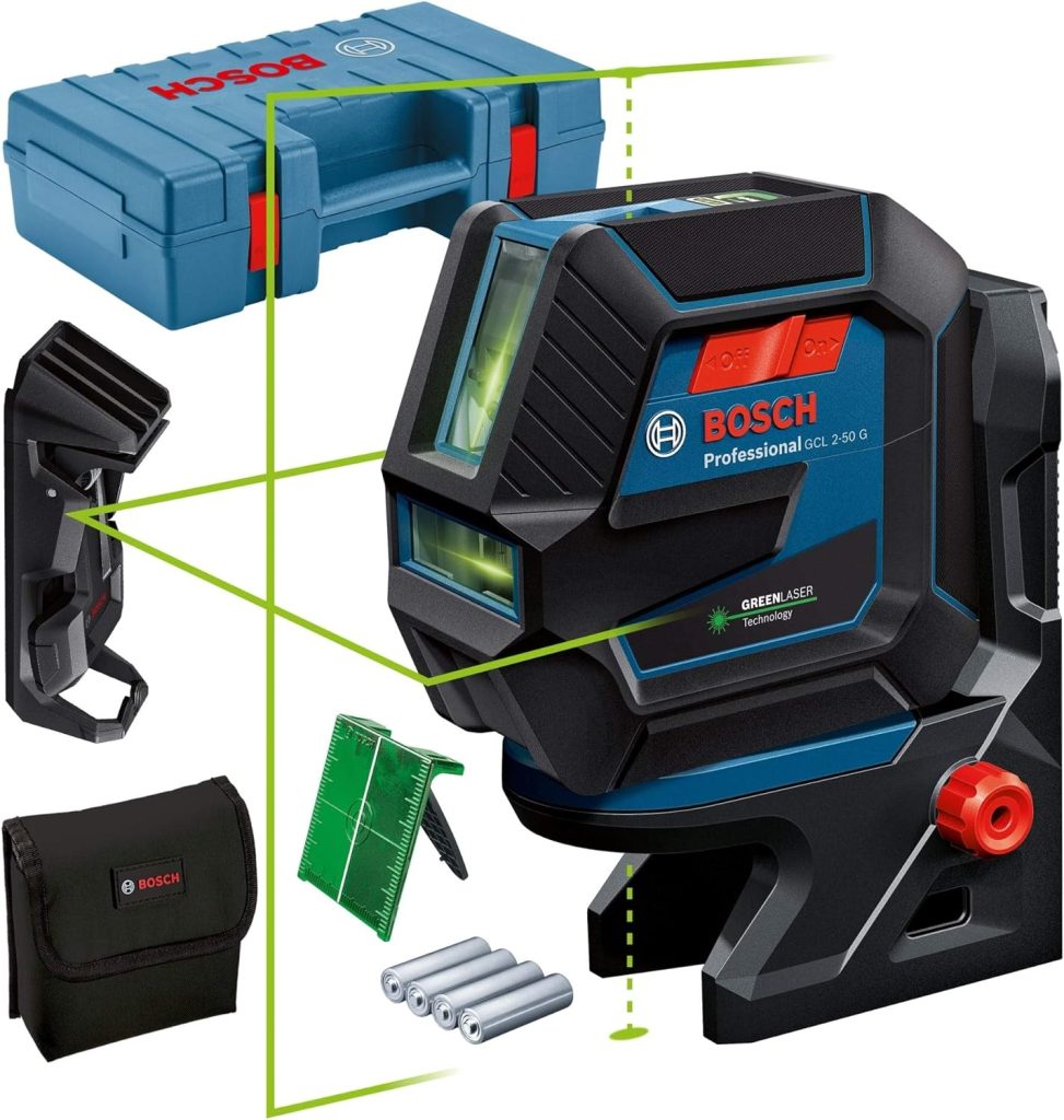 Bosch Nivel GCL 2-50 G Láser Verde, Interior, Soporte RM 10, 4 x Pilas AA, en Caja, Multicolor, Alcance hasta 15 m