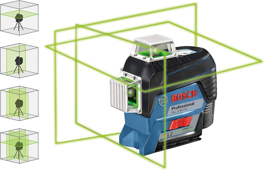 Bosch Professional 12V System nivel láser GLL 3-80 CG (2 baterías de 12 V, cargador, láser verde, función de aplicación, soporte, alcance: hasta 30 m, en L-BOXX) – Amazon Exclusive Set