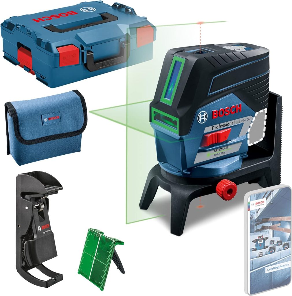 Bosch Professional Sistema 12V Nivel Láser GCL 2-50 CG (sin batería y cargador, láser verde, c/función aplicación, soporte, alcance visible: hasta 20 m, en L-BOXX)