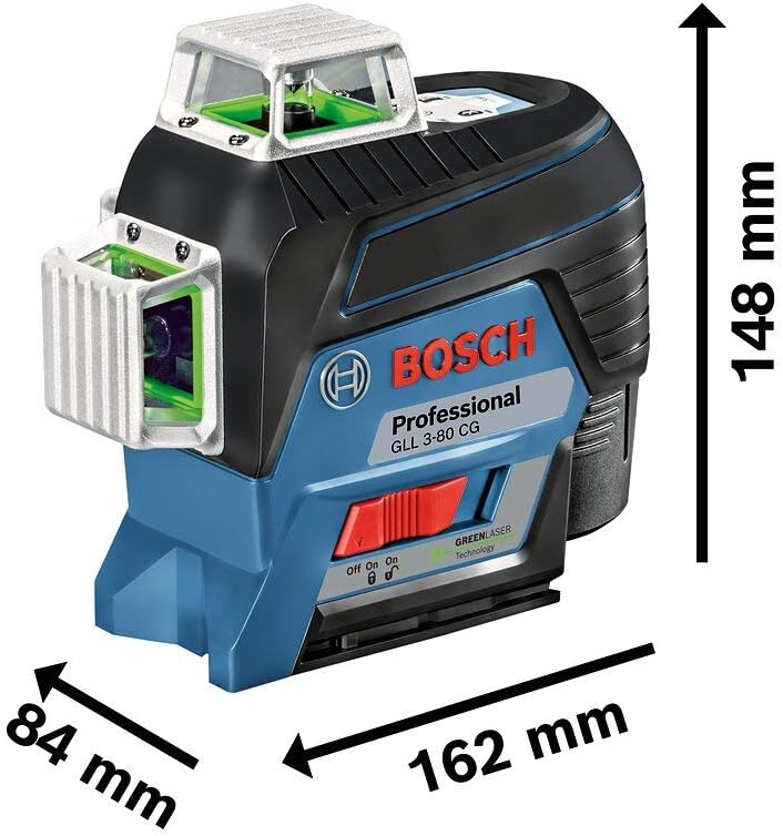 Bosch Professional Sistema de 12 V Nivel láser GLL 3-80 Cg (2 baterías de 12 V, cargador, láser verde, función de W/App, montaje, rango de trabajo: hasta 30 m, en L-BOXX) - Juego exclusivo de Amazon