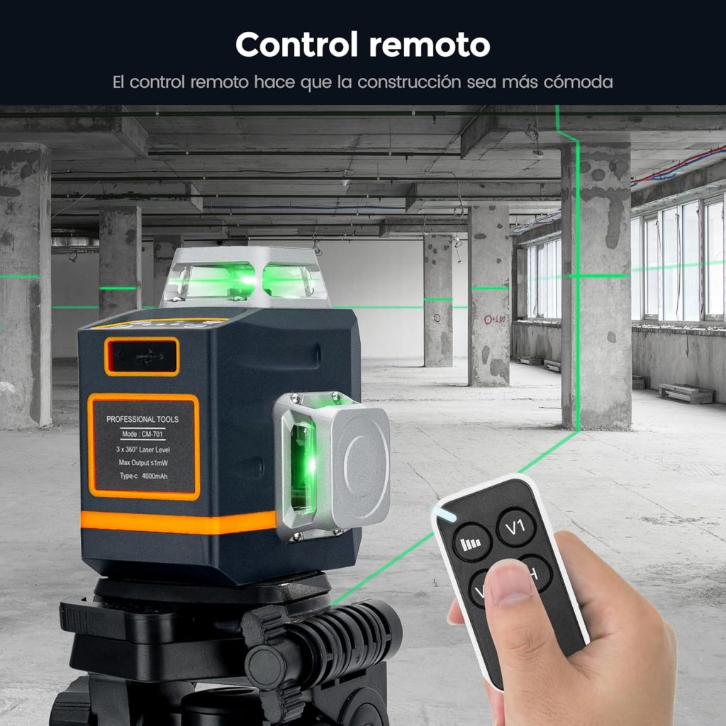 CIGMAN CM701 Nivel Láser de Línea, Autonivelante 360 Grados, 3x360°, 3D Nivelador, 30M Alcance, Con Control Remoto, Doble Soporte, Estuche acolchado, Batería Recargable, IP54