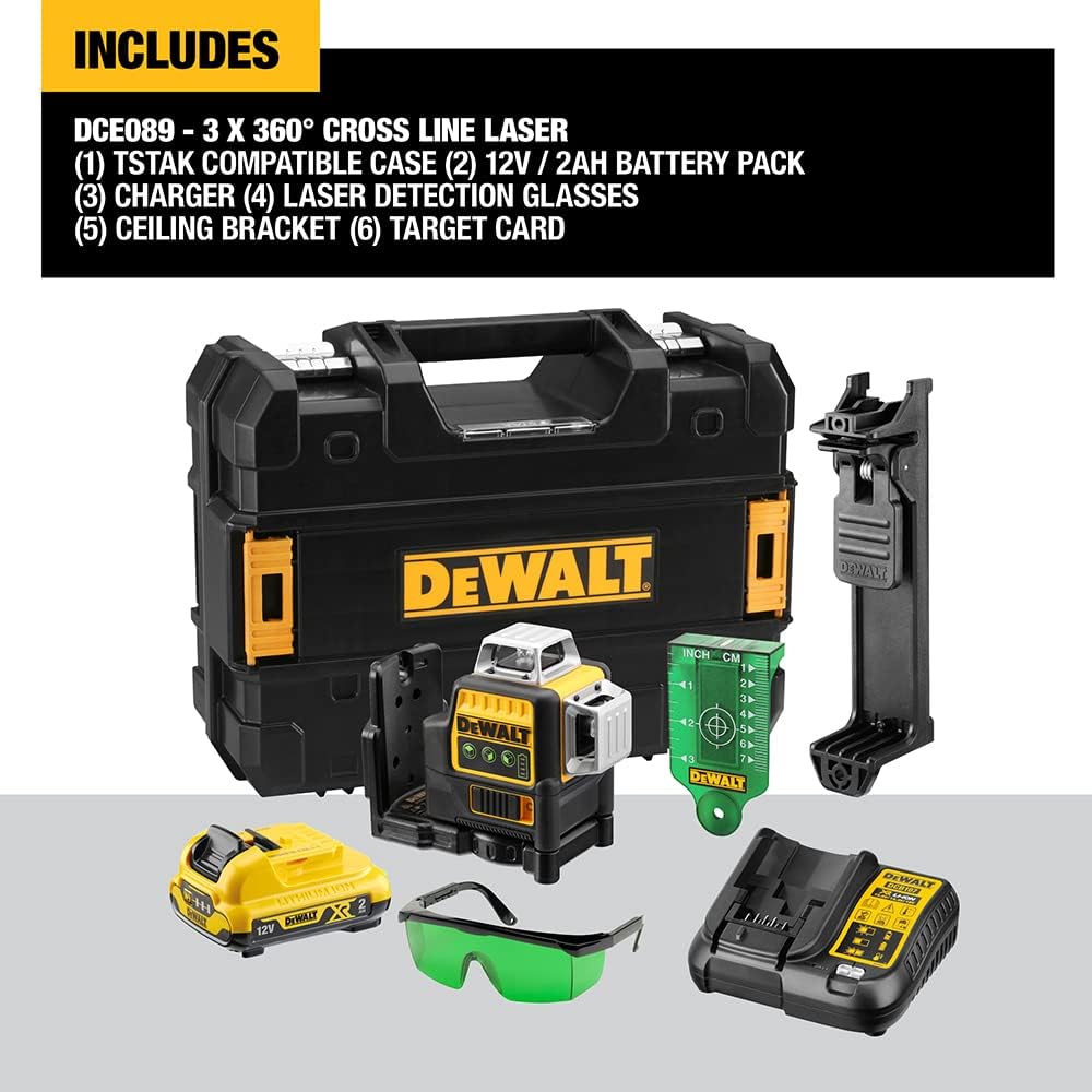 DeWalt dce089d1g-gb 10,8 V Self Nivelación Multi Línea láser verde