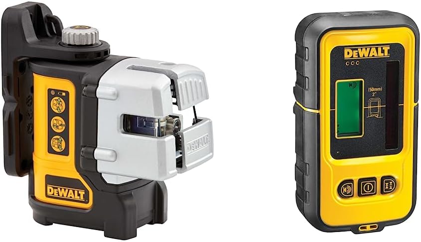 DEWALT DW089CG-XJ - Nivel Láser autonivelante de 2 líneas en cruz (Horizontal y vertical + línea lateral vertical) - VERDE  DE0892G-XJ - Detector de líneas para láseres verdes