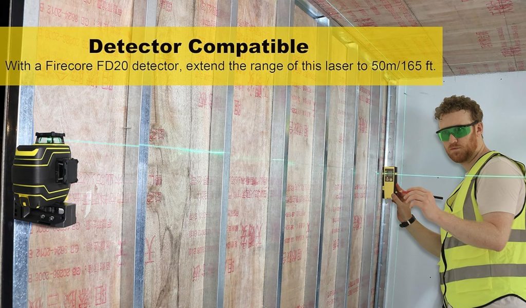 Firecore Nivel laser verde 3X360 °, 12 lineas nivel laser Autonivelante Anti-vibración,Hasta 50m en Modo de Pulso,IP65, Batería de Litio Recargable,Base Magnética fuerte,Bolsa Portátil (F94T-XG)