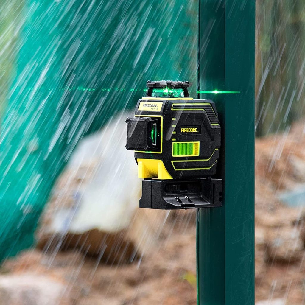 Firecore Nivel laser verde 3X360 °, 12 lineas nivel laser Autonivelante Anti-vibración,Hasta 50m en Modo de Pulso,IP65, Batería de Litio Recargable,Base Magnética fuerte,Bolsa Portátil (F94T-XG)