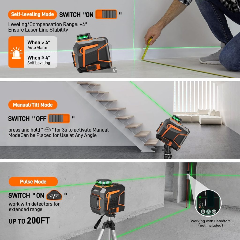 GOCHIFIX Nivel Láser Autonivelante Líne Verde Herramienta De Nivel Láser Receptor Soporte De Succión De Pared Láser De Línea De 100 Pies Para Colgar Cuadros Batería Recargable Al Aire Libre, 2x360, 2D