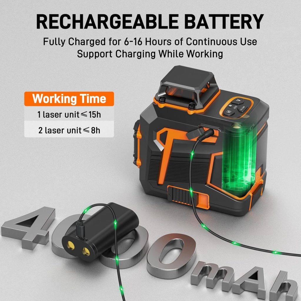 GOCHIFIX Nivel Láser Autonivelante Líne Verde Herramienta De Nivel Láser Receptor Soporte De Succión De Pared Láser De Línea De 100 Pies Para Colgar Cuadros Batería Recargable Al Aire Libre, 2x360, 2D