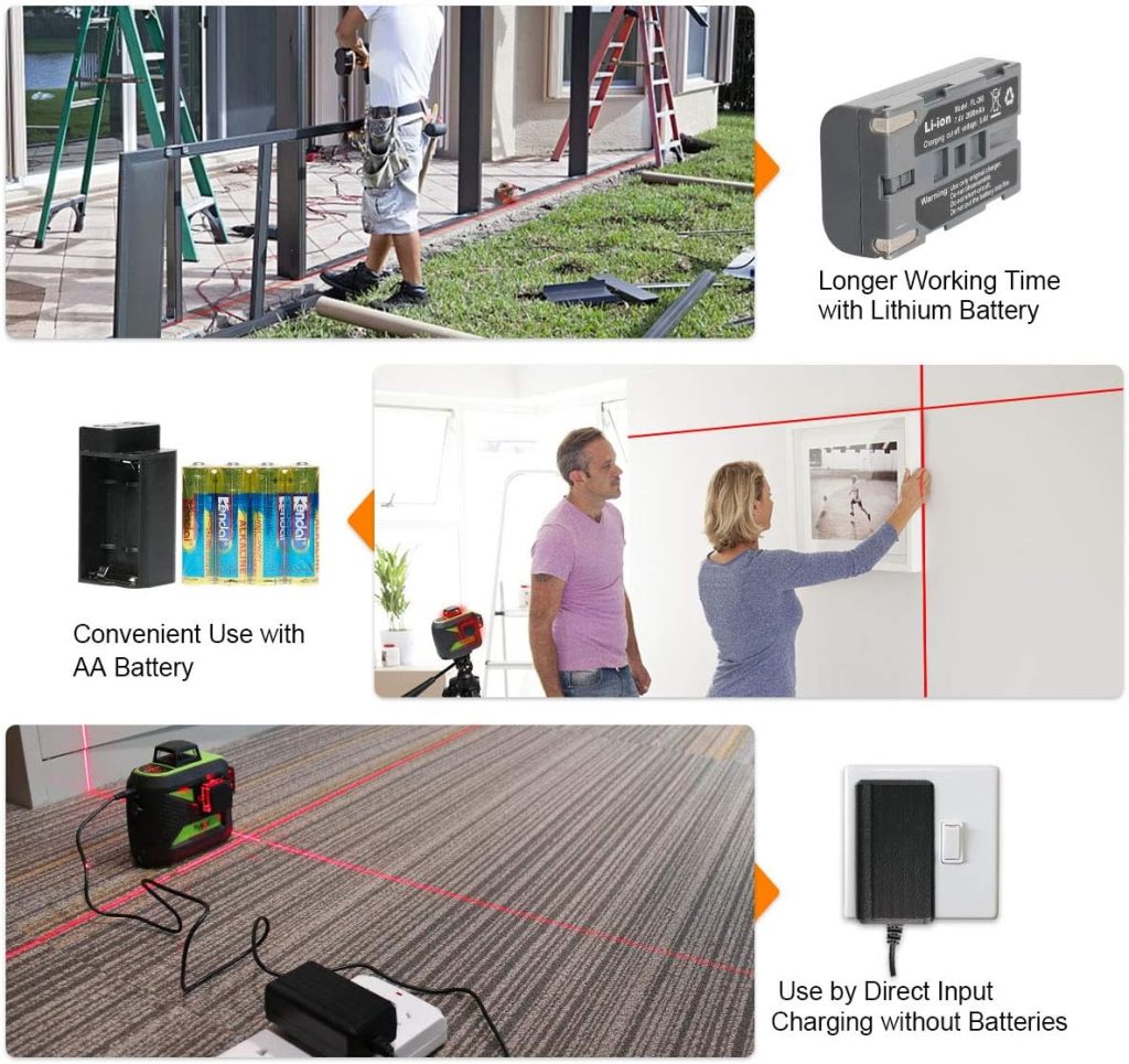 Huepar 603CR Nivel láser autonivelante rojo 3x360 línea cruzada 25m nivelación y alineación en tres planos - Dos líneas verticales 360° y una línea horizontal 360° - Base giratoria magnética
