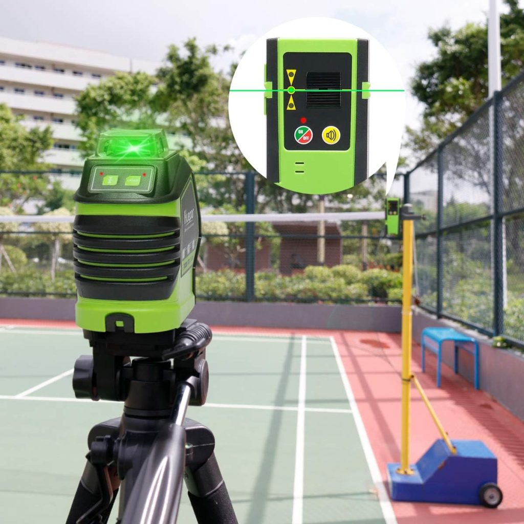 Huepar Nivel Láser Autonivelante 40m Verde línea cruzada con 2 Puntos de Plomada, Nivelador Láser de Modo de Pulso, Conmutables 360° Horizontal / 140°Vertical, IP54, Soporte Magnético-621CG