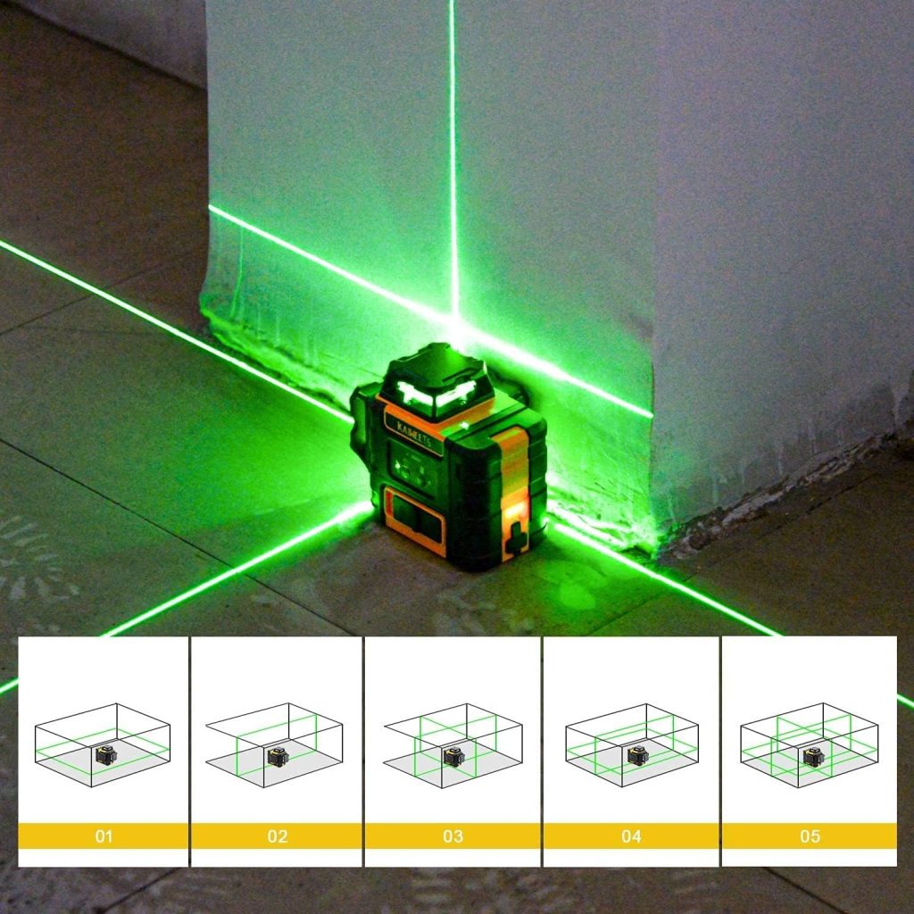 KAIWEETS KT360A 3D Nivel Láser Verde, 3X360° Nivel Láser Autonivelante, 30m Nivelador láser, Hasta 60m en Modo de Pulsado, Batería recargable de 20 horas, IP54, Base Magnética, Maletín