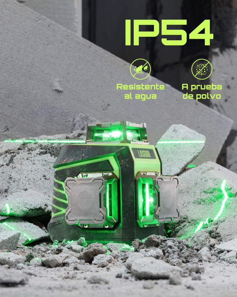LasGoo Nivel Láser 3x360° Autonivelante, Láser de Línea Cruzada Verde 3D para Construcción y Colgar Cuadros, Batería Recargable, Control Remoto, Soporte Giratorio Magnético Incluido - LG-3Dx