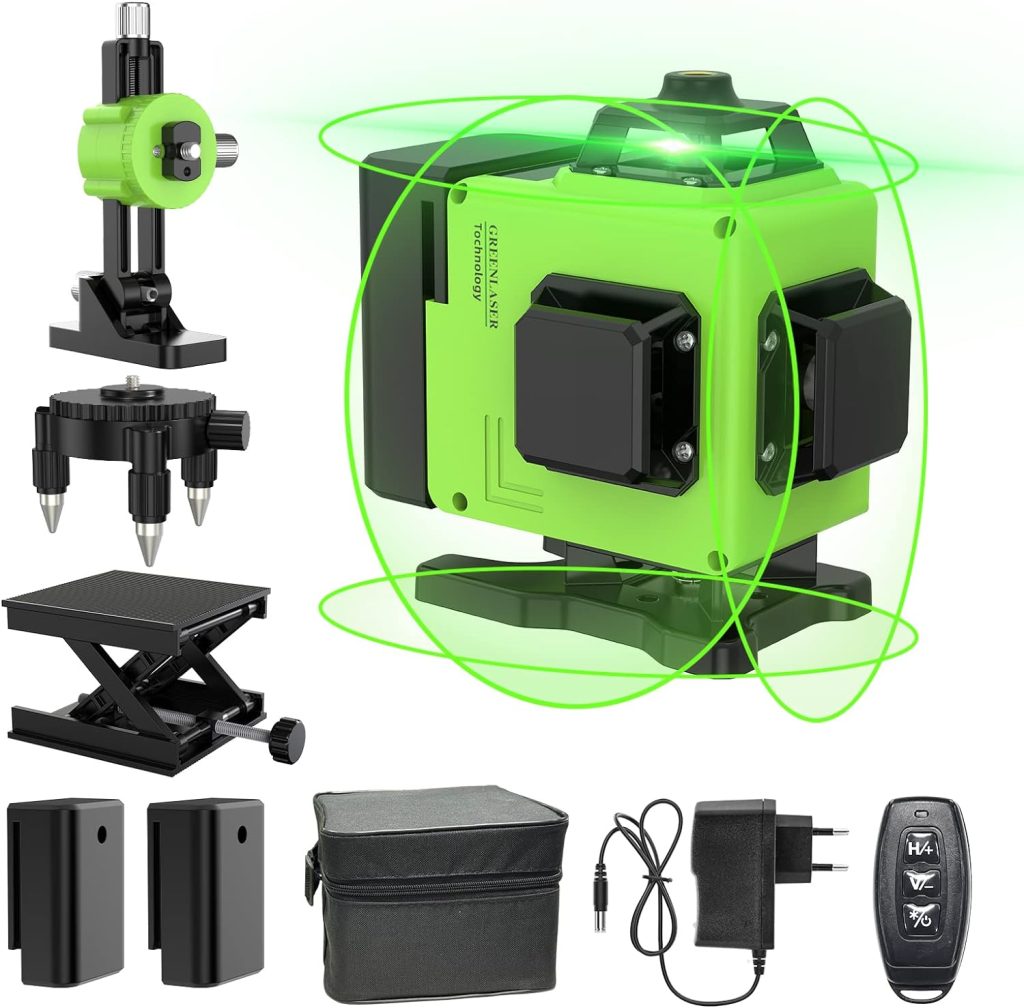 Nivel Laser Autonivelante 360°x 4 Verde Grados, 30M, P54, Base Magnética Giratoria 360°, Herramienta De Nivelación Profesional De Alta Precisión, 2 batería, Función de Pulso