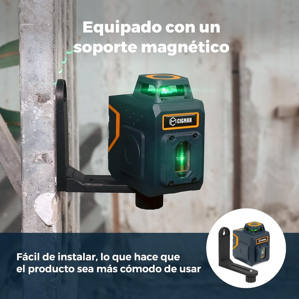 Nivel Láser verde CIGMAN CM701SE 3X360°, Nivel Automático Profesional, Batería de Litio Recargable por USB, Equipado con control remoto para operación remota, Brillo Ajustable, Modo Pulso, IP54