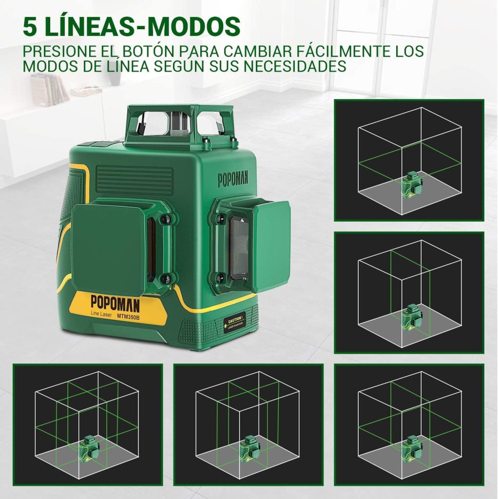 Nivel Laser verde POPOMAN 3x360 °, Láser profesional 3D de 45 m, Placa de Destino, Nivel Laser Autonivelante, Autonivelación y Modo de Pulso al Aire Libre, Soporte Magnético, Caja de Regalo