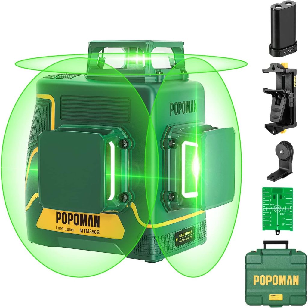 Nivel Laser verde POPOMAN 3x360 °, Láser profesional 3D de 45 m, Placa de Destino, Nivel Laser Autonivelante, Autonivelación y Modo de Pulso al Aire Libre, Soporte Magnético, Caja de Regalo