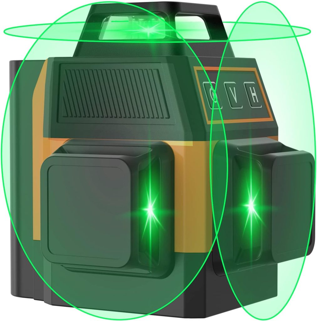 OMMO Nivel láser Autonivelación de 3x360°, nivel láser de 12 líneas, 2 baterías recargables (puerto tipo C), nivel láser de línea cruzada 3D, resistente al agua IP54, cable tipo C