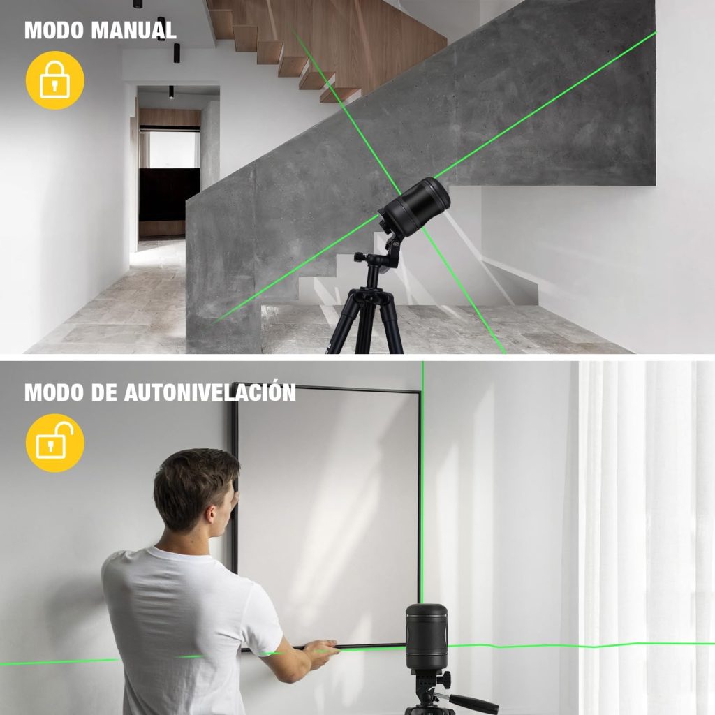POPOMAN Nivel Láser Verde, Láser Línea Autonivelante, Pantalla LED, Extensión Vertical 130°, Precisión 10 m ± 2 mm, Carga TIPO C, 2600 mAh Batería recargable incorporada, Modo pulso, IP54-D8 APEX